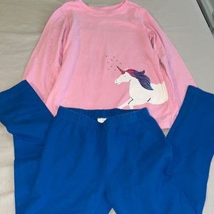 Hanna Andersson classic 2 piece set pink and blue with unicorn girls size 6/7